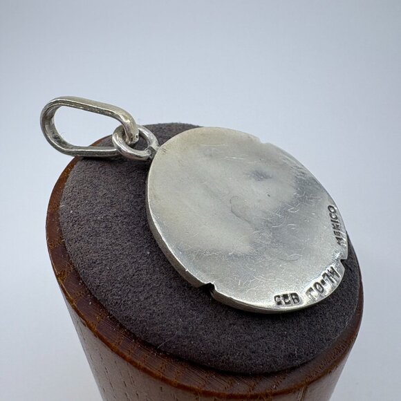 VTG Solid Sterling Silver 925 Abalone Inlay Circle Pendant Size 1.75" Length - Picture 4 of 9